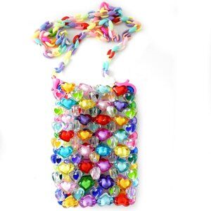 NWOT, Acrylic Beaded Colorful Hearts Crossbody Cell Phone Bag Purse